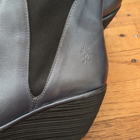 Fly London Silvery Blue Leather Ankle Wedge Boots - Picture 4 of 9